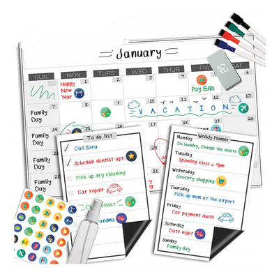 Wall Calendar White Board Erasable Weekly Grocery and To Do List Magnetic Dry Erase Fridge Calendar