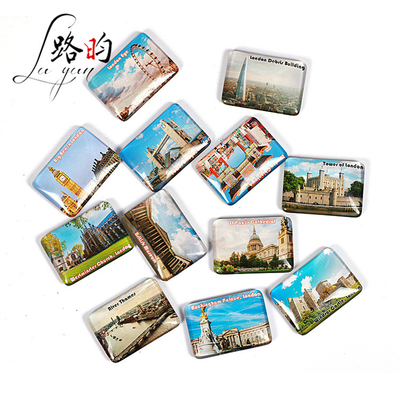 48*68mm Tourist 48*68mm Souvenir Magnet Dubai Buildings Famous Rectangle Iconic Rubber Magnetic Buildings Glass Fridge Magnets