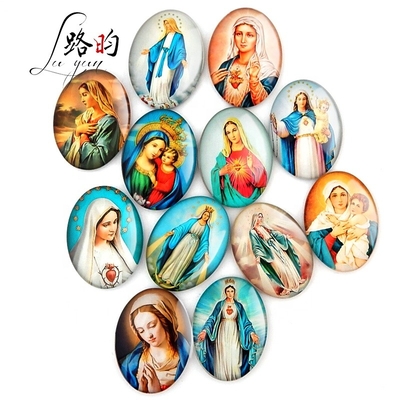 People Luyun 30*40mm Virgin Mary Europe Crystal Glass Fridge Magnet Oval Fridge For Souvenirs Gift